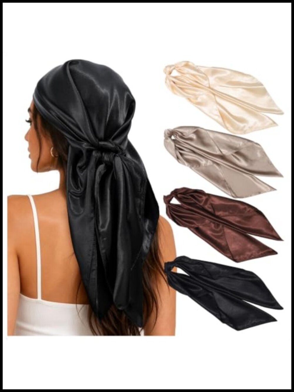 35x35 Satin Square Hair Scarf 4-Pack Silk-Like Bandanas for Women